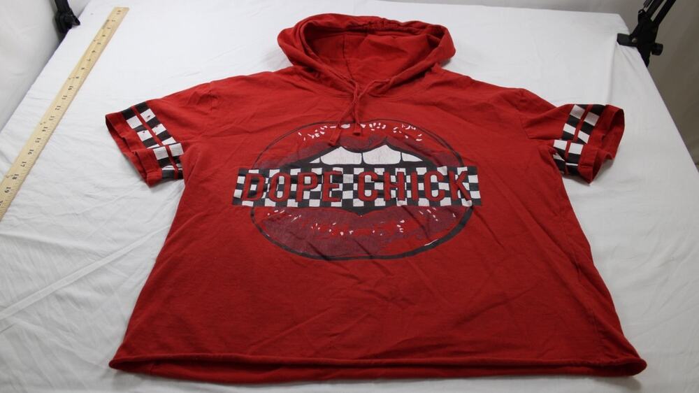 Electric Pink Dope Chick Graphic Cropped Hoodie Womens 1X Red Short Sleeve Crop